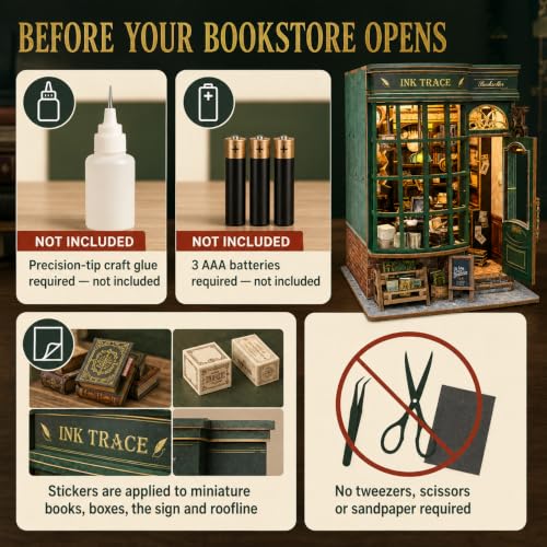 Miniature Bookstore DIY Kit with LED Light – Craft Model for Adults