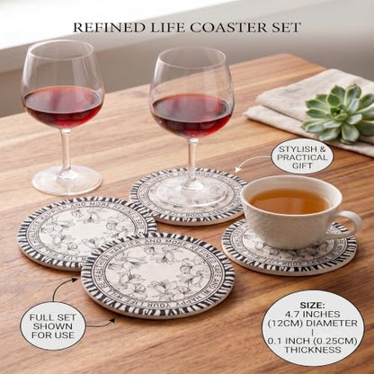 Modern Zebra & Lily Floral Drink Coasters - Non-Slip, Heat Resistant, Tabletop Protector