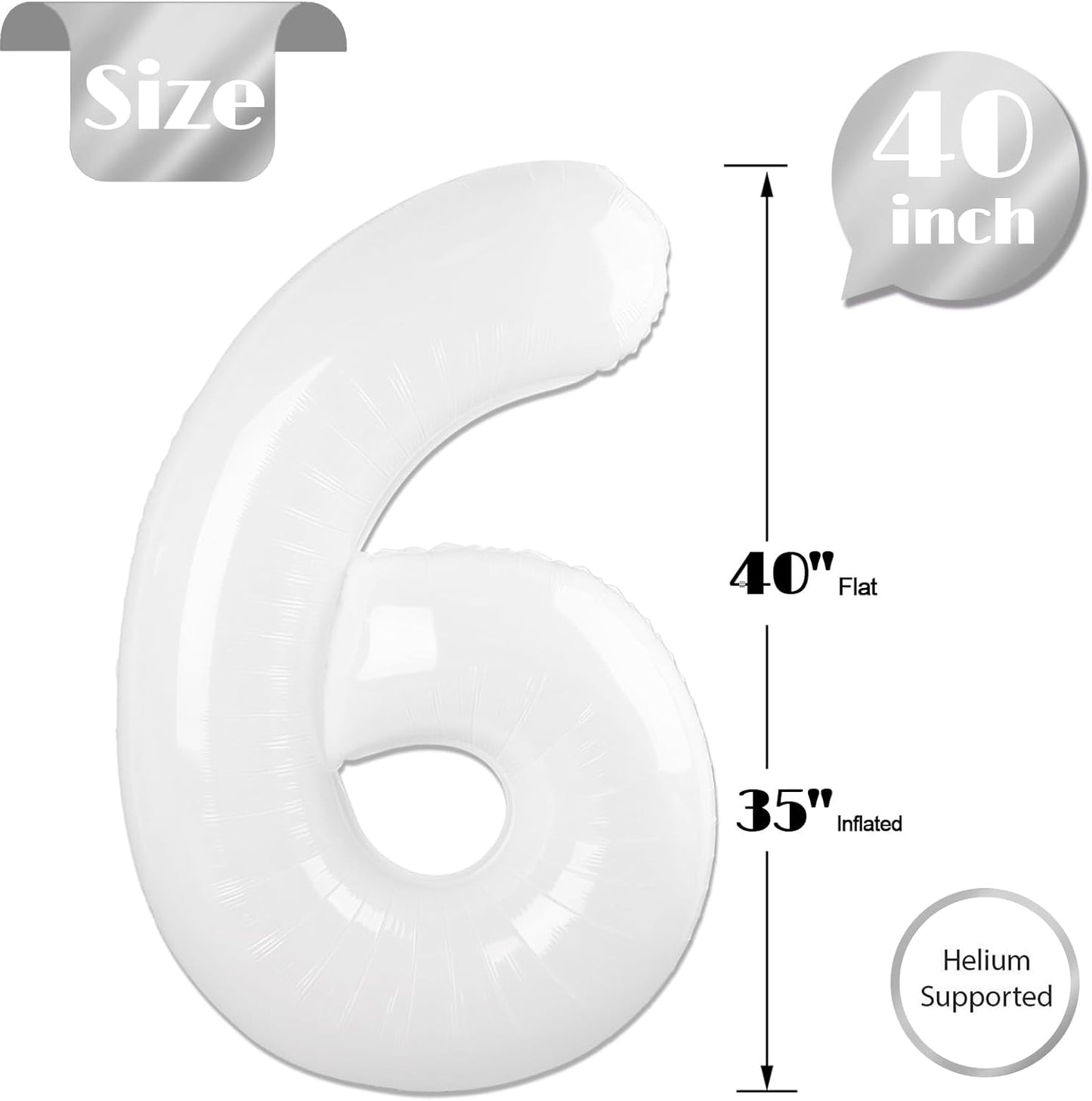 Skiennix 40-Inch Translucent Number 6 Balloon - White Birthday Decoration & Party Supply