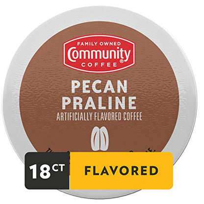 Community Coffee Pecan Praline Flavored Medium Roast Single Serve K-Cup Compatible Coffee Pods, Box of 18 Pods