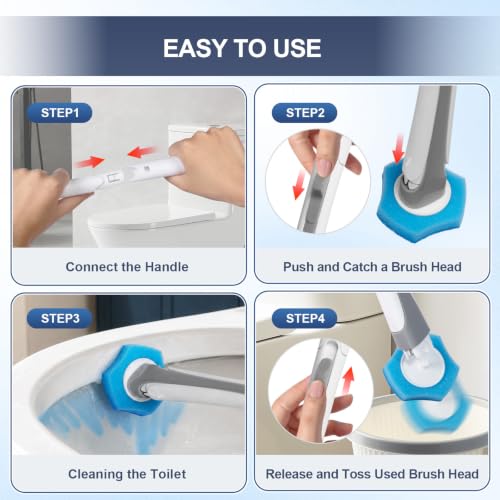 Disposable Toilet Brush with 32 Refills and Wall-Mounted Holder Set