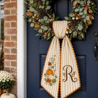 Personalized Pumpkin Wreath Sash Design 3 - Fall Monogram Autumn Decor