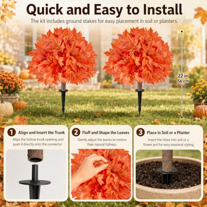 Artificial Maple and Eucalyptus Topiary Plants - 22 Inch Outdoor Decor Set