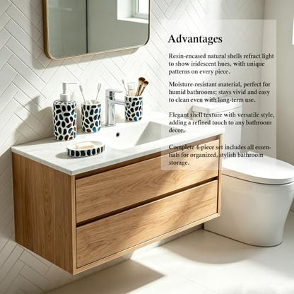 4-Piece Bathroom Accessories Set with Soap Dispenser & Toothbrush Holder - Pebble Design, Water-Resistant