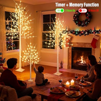 Artificial Birch Trees Set of 3 - 4FT, 6FT, 8FT Christmas Lights & Modes
