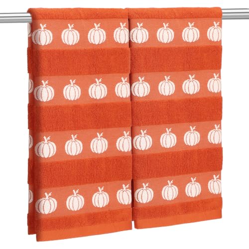 Fall Pumpkin Hand Towels - Burnt Orange Autumn Decor, 2 Pcs