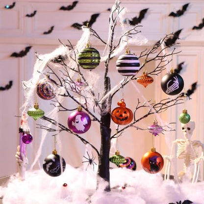 45pcs Halloween Tree Ornaments Set - Shatterproof Halloween Decorations with Jack-o'-Lantern, Bat, Ghost & Witches Hat Designs