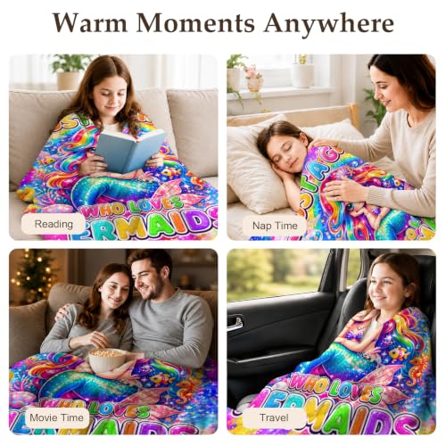 Blue Mermaid Blanket for Girls 50x60 Fuzzy Throw Cozy Kids Gift
