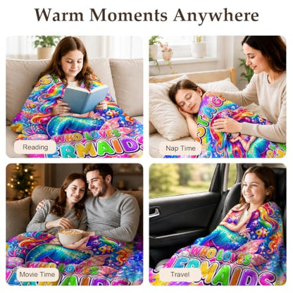 Blue Mermaid Blanket for Girls 50x60 Fuzzy Throw Cozy Kids Gift