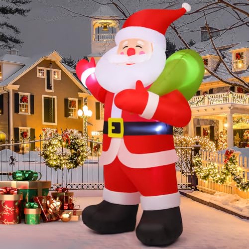 9ft Inflatable Christmas Santa with Shakeable Arm & LED Lights - Yard Decor