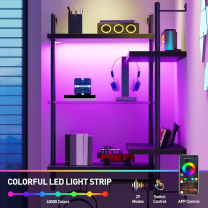 LED Floating Wall Shelves for Gaming and Display - Corner & Wall Mountable Black Shelves 29.5"