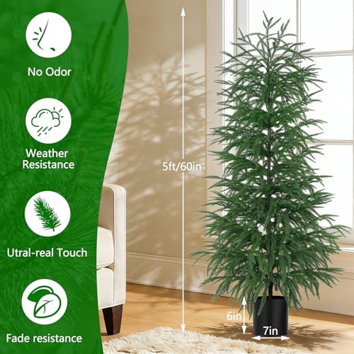 Norfolk Pine Tree Artificial Indoor Outdoor 5FT with Pot - 2 Pack