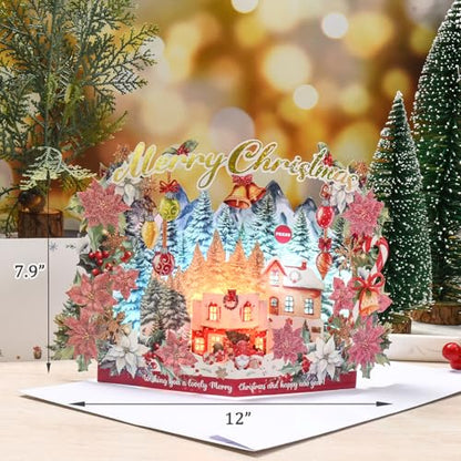 Pop Up Christmas Cards - 3D Musical Lights Up Woodland Winter Holiday Scene - Variation of THIS listing