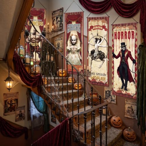VitalCozy Creepy Circus Poster Cutouts Halloween Carnival Decorations - 4 Pieces