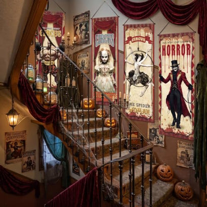 VitalCozy Creepy Circus Poster Cutouts Halloween Carnival Decorations - 4 Pieces