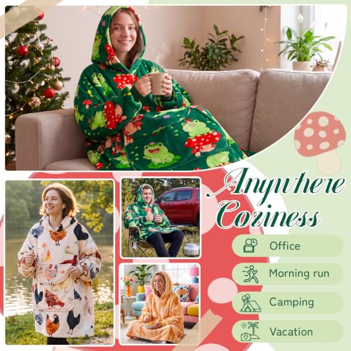 Adult Frog Mushroom Wearable Blanket Hoodie - Cozy Fleece Hooded Blanket Gift