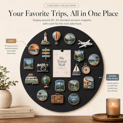 Matte Black 20-Inch Round Travel Magnet Board for Souvenir Displays