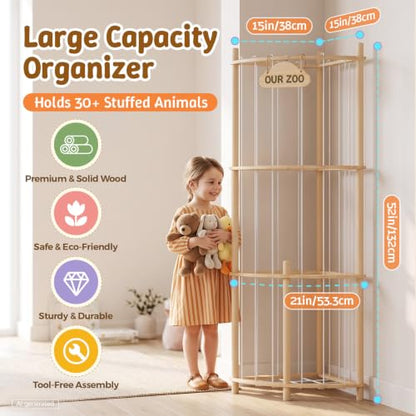 Corner Plush Toy Storage Tower - 52 Inch Kids Room Organizer, Space-Saving Design