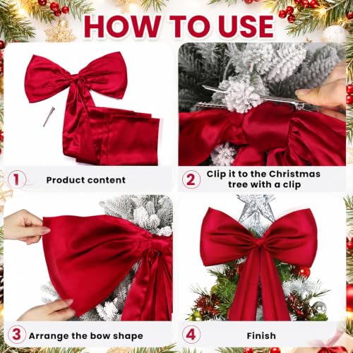 Extra Large Christmas Tree Topper Bow - Red Satin 20x47 Inches Holiday Decor