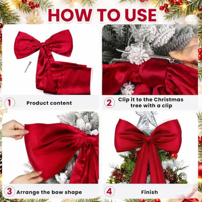 Extra Large Christmas Tree Topper Bow - Red Satin 20x47 Inches Holiday Decor