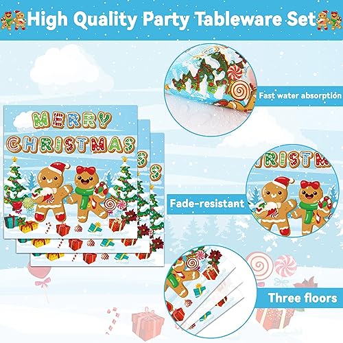 Gingerbread Party Supplies Set - Paper Plates Napkins & Plastic Forks for Christmas Celebration - Variation of Gingerbread Party