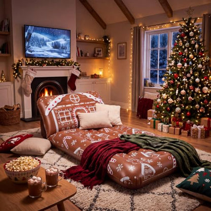 Gingerbread Christmas Movie Night Inflatable Mattress - Holiday Guest Bed