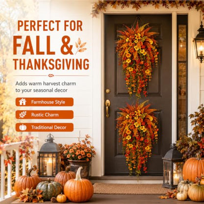 Artificial Fall Flowers for Outdoors - Fall Hanging Flowers UV Resistant Faux Silk Vines - Style 1 & 2