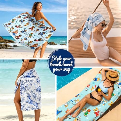 Dachshund Beach Towel 30x60 Inches Microfiber Dog Pattern for Summer Vacation