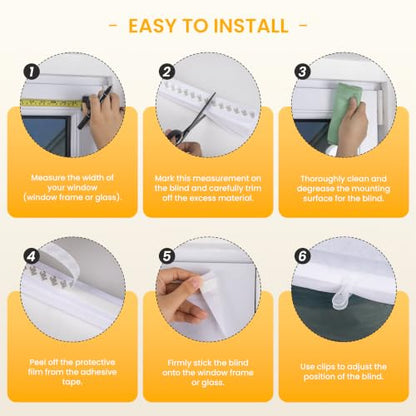 Temporary Blackout Window Blinds Shades 24 W x 71 H White - No Drill Adhesive Design