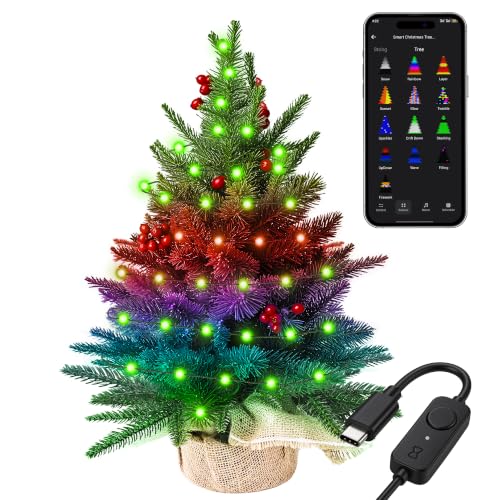 Mini Green Christmas Tree with RGB Lights - App & Voice Control, 22.8in
