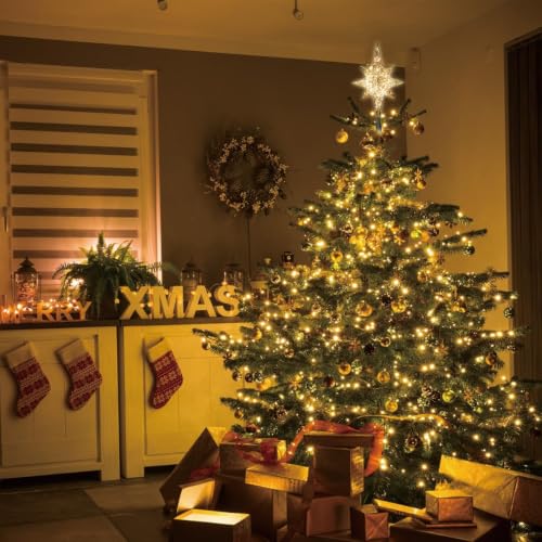 Golden Bethlehem Star Tree Topper with 10 LED Lights - Festive Christmas Decor