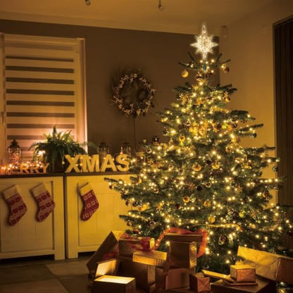 Golden Bethlehem Star Tree Topper with 10 LED Lights - Festive Christmas Decor