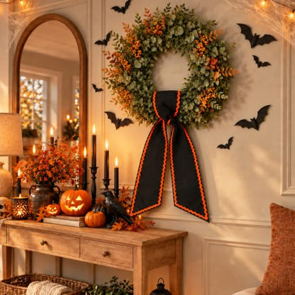 Halloween Wreath Sash Black and Orange Decor for Front Door 55x5 Inches