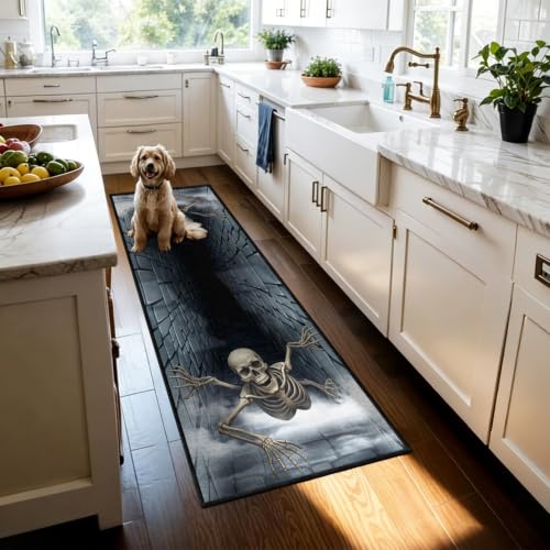 3D Halloween Skeleton Optical Illusion Runner Rug 2x7ft Long Hallway Carpet - Variation of 9 / Oblong