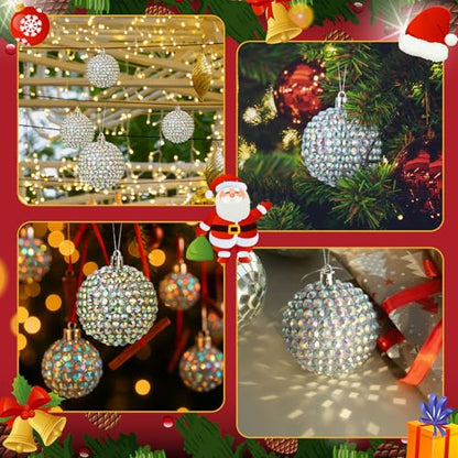12 Pcs Glitter Christmas Ornaments Balls 2.36 Inch Silver Holiday Decorations