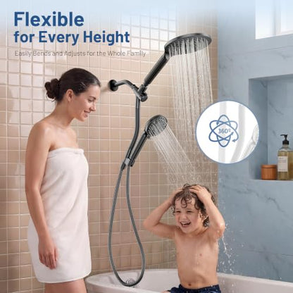MakeFit Dual Filtered Rain Shower Head Combo - Matte Black, High Pressure Handheld & Rainfall Showerhead with Filter for Hard Water