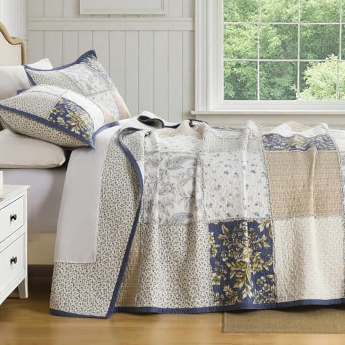 White Cotton Plaid Quilt Set King Size Bedspread with Shams - Vintage Rustic Bedding
