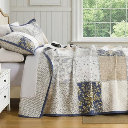 White Cotton Plaid Quilt Set King Size Bedspread with Shams - Vintage Rustic Bedding