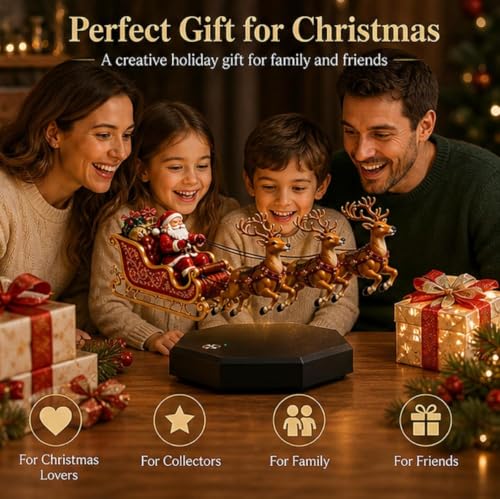 Floating Santa Sleigh Ornament with LED Lights - Red, Brown, Gold Variations