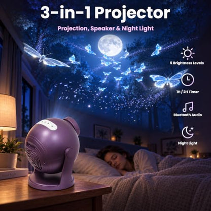 Galaxy Projector Night Light with 3D Visuals & Bluetooth Speaker