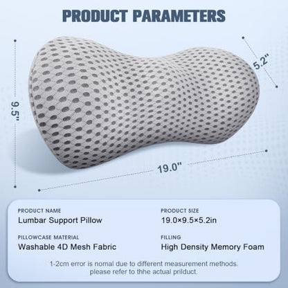 Ergonomic Memory Foam Lumbar Support Pillow for Chairs Gray