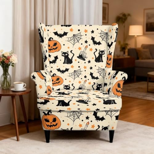 Halloween Wing Back Chair Covers with Arms - Armchair Slipcover