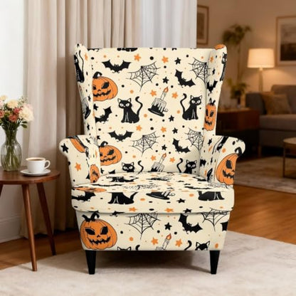 Halloween Wing Back Chair Covers with Arms - Armchair Slipcover