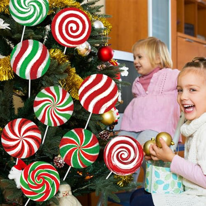 Christmas Candy Ornaments Set - 12 Lollipop Decorations for Tree & Holiday Decor - Swirl Pattern, 7.9 Inches - Christmas Variation