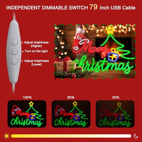 Green Merry Christmas Neon Sign for Decor, USB Powered Wall Light 16.4x12.6 Inches