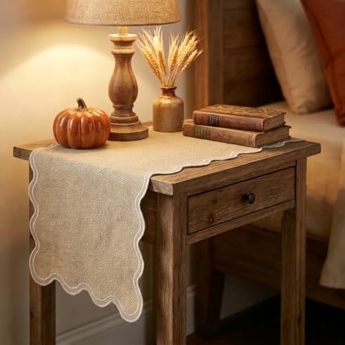 Burlap Table Runner 14x36 Inch with Scalloped Edges - Fall Rustic Home Decor (Variation: Burlap / 36 Inch)