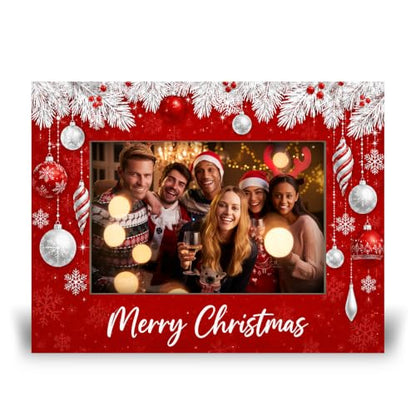 Christmas Picture Frame for 4x6 Photos Xmas Ornament Holiday Keepsake - Red Festive Tabletop Decor - A07 Xmas