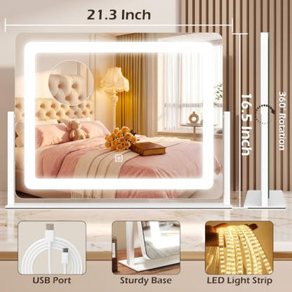 CraftCraze 22x17 Inch Dimmable Lighted Makeup Mirror with 3 Color Modes - White / 22"L x 17"W