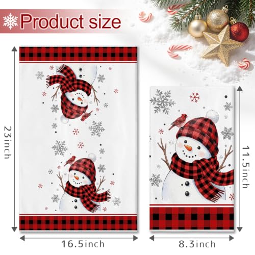 Christmas Kitchen Towels Set of 4 - Red Plaid Hand Towels for Holiday Decor - 16x23.5 Inch