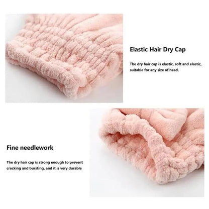 Women's 4-Piece Bow Decor Shower Cap and Hair Towel Wrap Set - Reusable Ultra-Absorbent Coral Fleece, Travel-Friendly Self Care